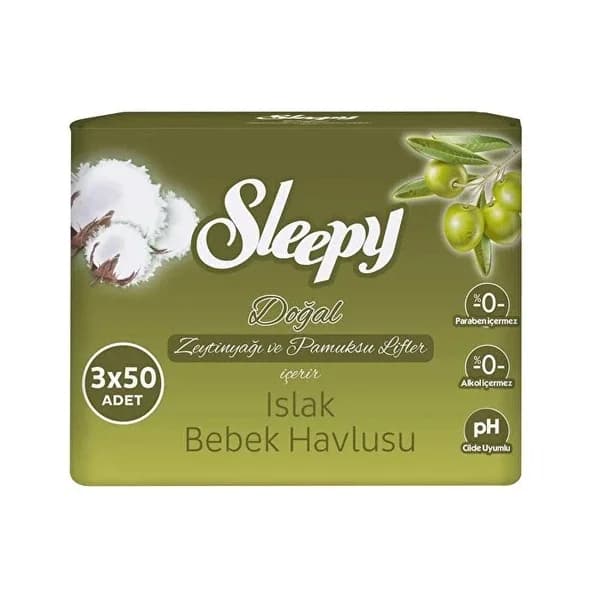 Sleepy مناشف مبللة للأطفال بزيت الزيتون من سليبي مضادة للحساسية وناعمة، 3 × 50