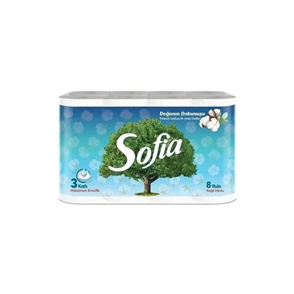 Sofia مناشف ورقية فائقة الامتصاص من صوفيا، صديقة للبيئة، مكونة من 3 طبقات، 8 قطع