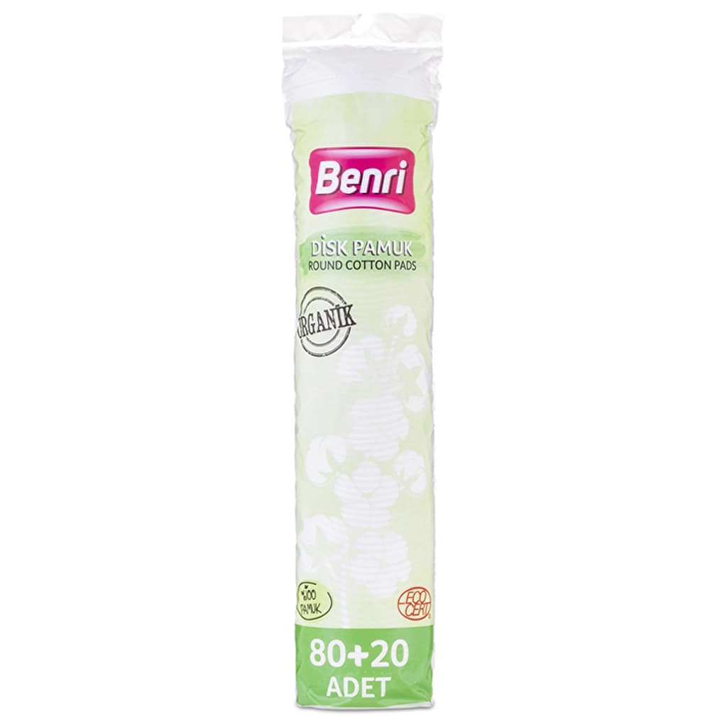 Benri Organic Makeup Remover Cotton Pads - 100% Cotton, 80+20 pcs