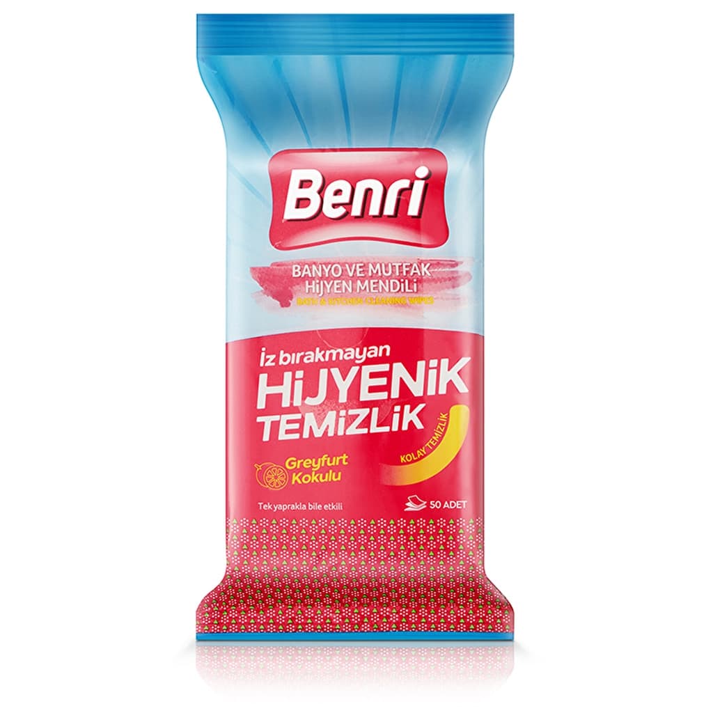 Benri 50-Count Bathroom & Kitchen Hygiene Wipes - Grapefruit Scent