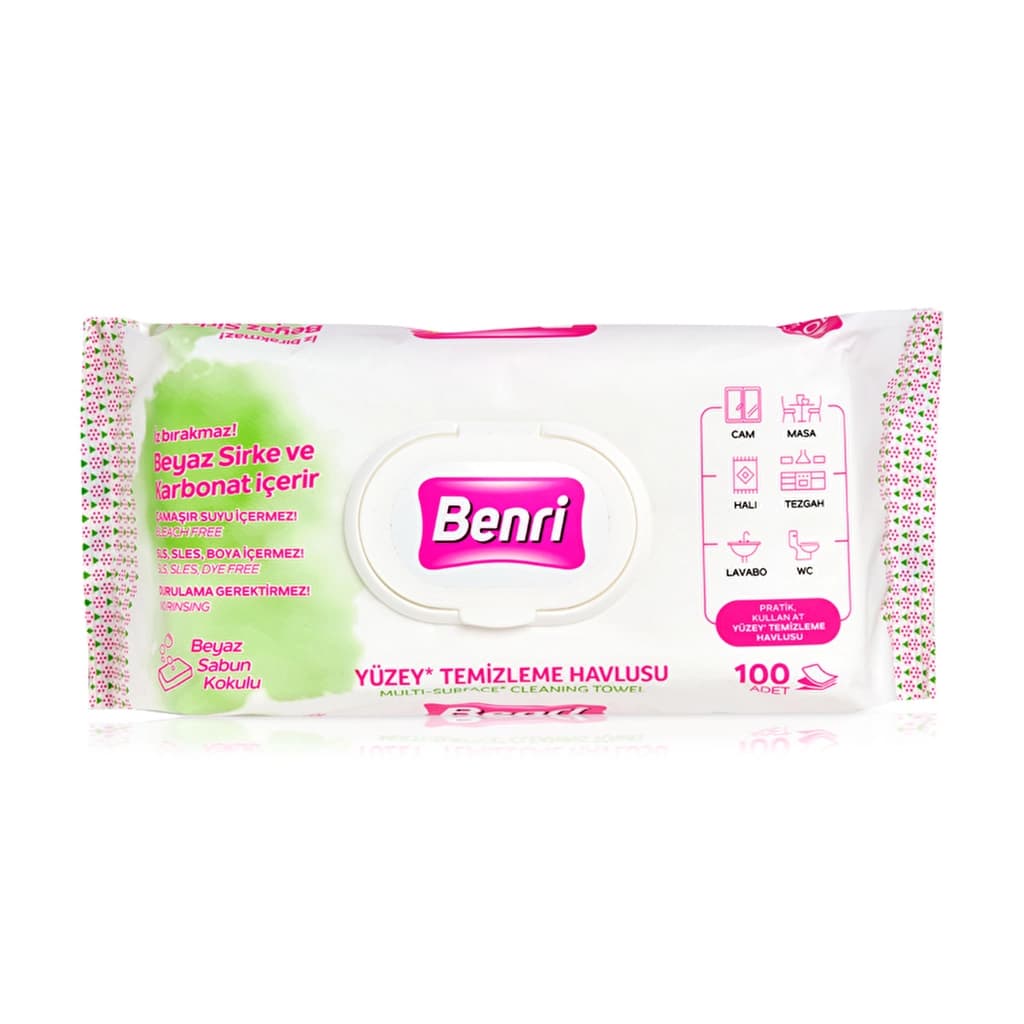 Benri Surface Cleaning Towels - 100 Stain-Free Wipes