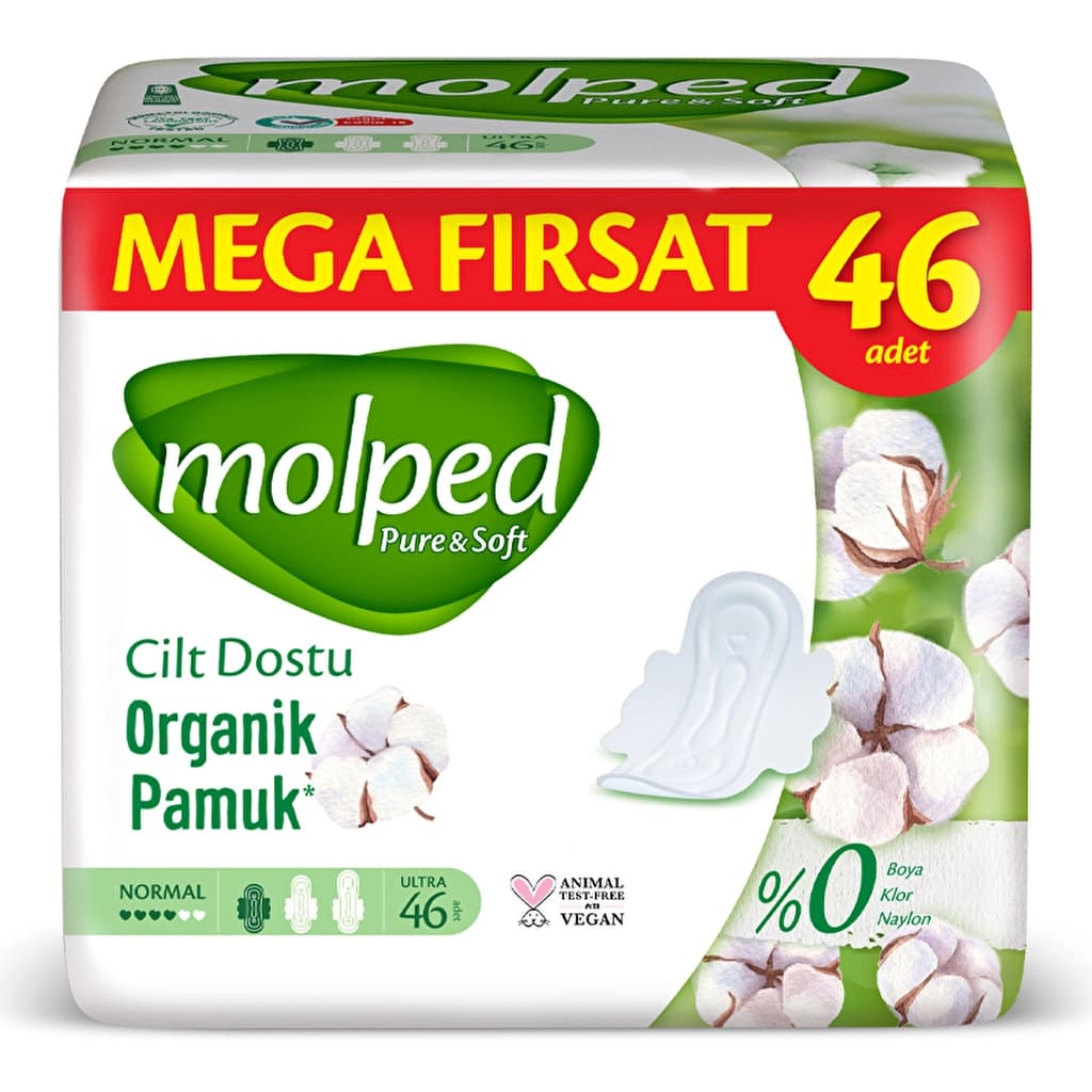 Molped Pure & Soft Normal Pads Mega Pack - 46 Pcs, Vegan & Halal