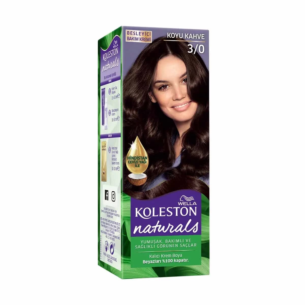 Wella Koleston Naturals 3/0 Dunkelbraun Haarfarbe mit Kokosnussöl
