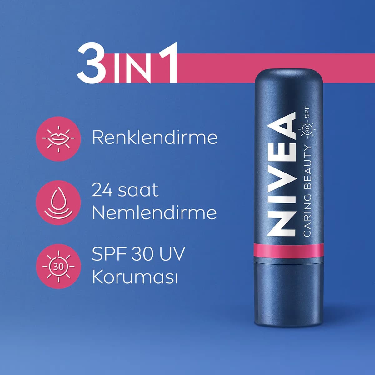 NIVEA كريم العناية بالشفاه من نيفيا كارينغ بيوتي بينك بعامل حماية من الشمس 30، 4.8 غرام