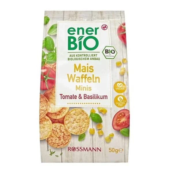 Enerbio Organic Tomato Basil Mini Corn Waffles - 50g Snack