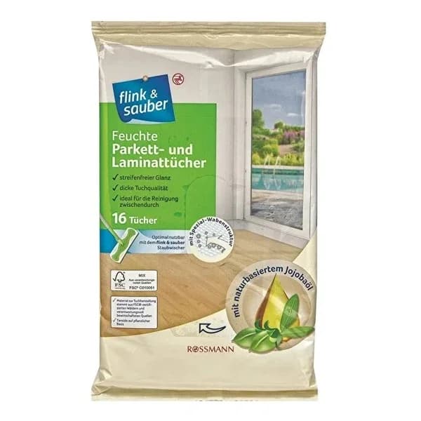 Flink & Sauber Special Wet Floor Cloth for Parquet and Laminate Surfaces 22x30 cm 16 pcs