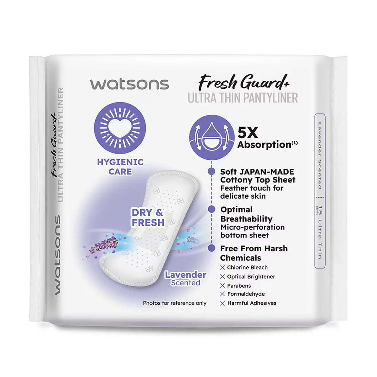 Watsons فوط صحية يومية واتسونز فريش+ فائقة الرقة برائحة اللافندر عبوة من 10 قطع