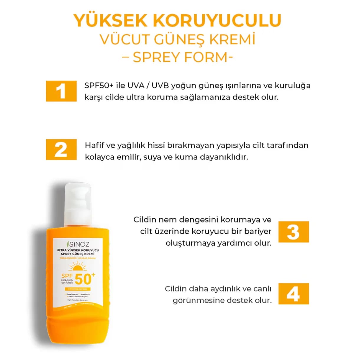 Солнцезащитный крем-спрей Sinoz Ультра Высокая Защита и Увлажнение 50+ SPF 200 мл