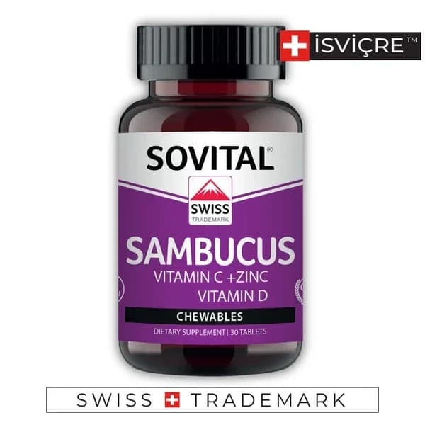 Sovital Sambucus Black Elderberry + Vitamin C + Zinc Food Supplement 30 tablets