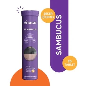 Vitago Sambucus Black Elderberry Extract + Vitamin C + Vitamin D + Zinc Containing 20 effervescent Tablets