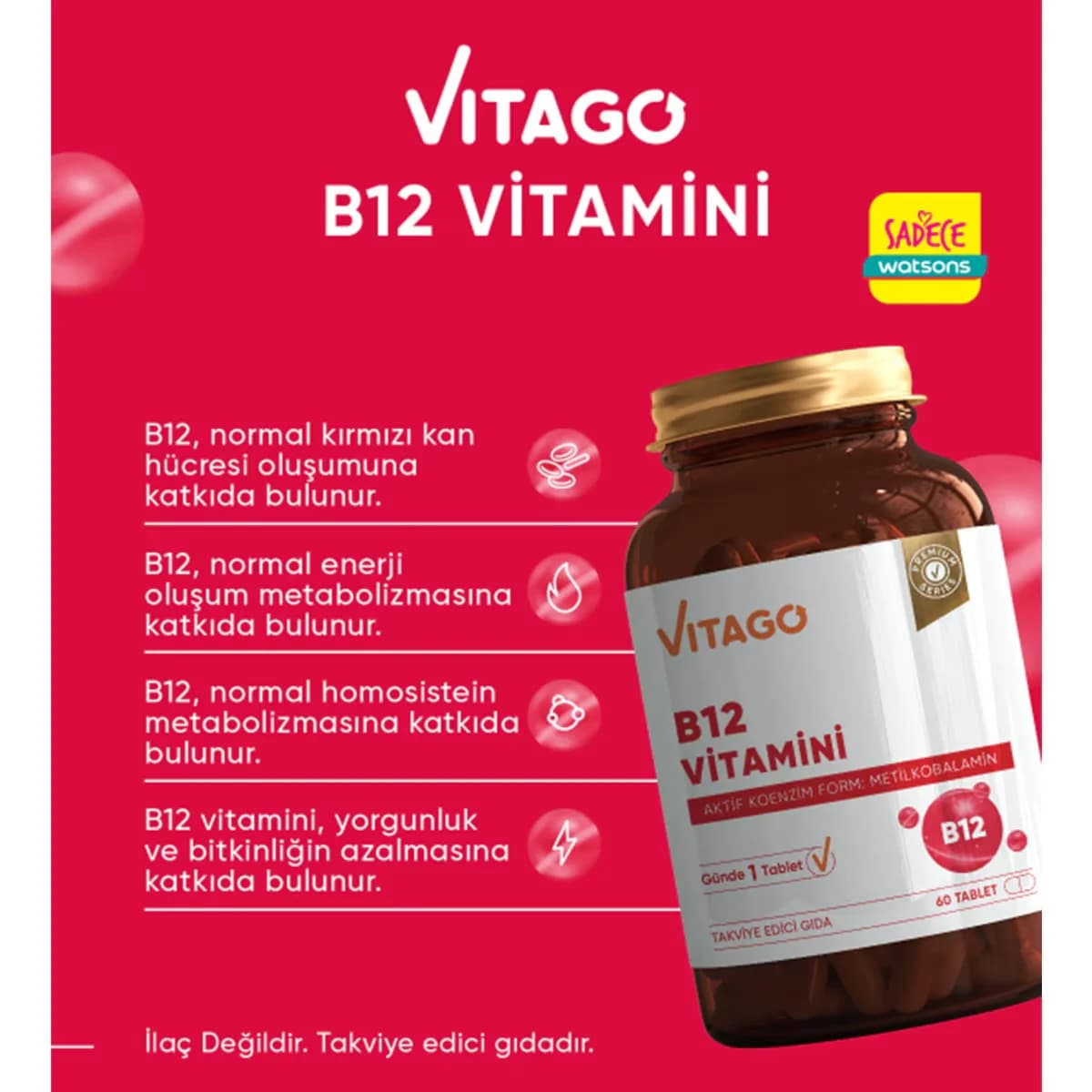 Vitago أقراص فيتاجو فيتامين ب12 ٥٠٠ ميكروغرام، ٦٠ قرصًا