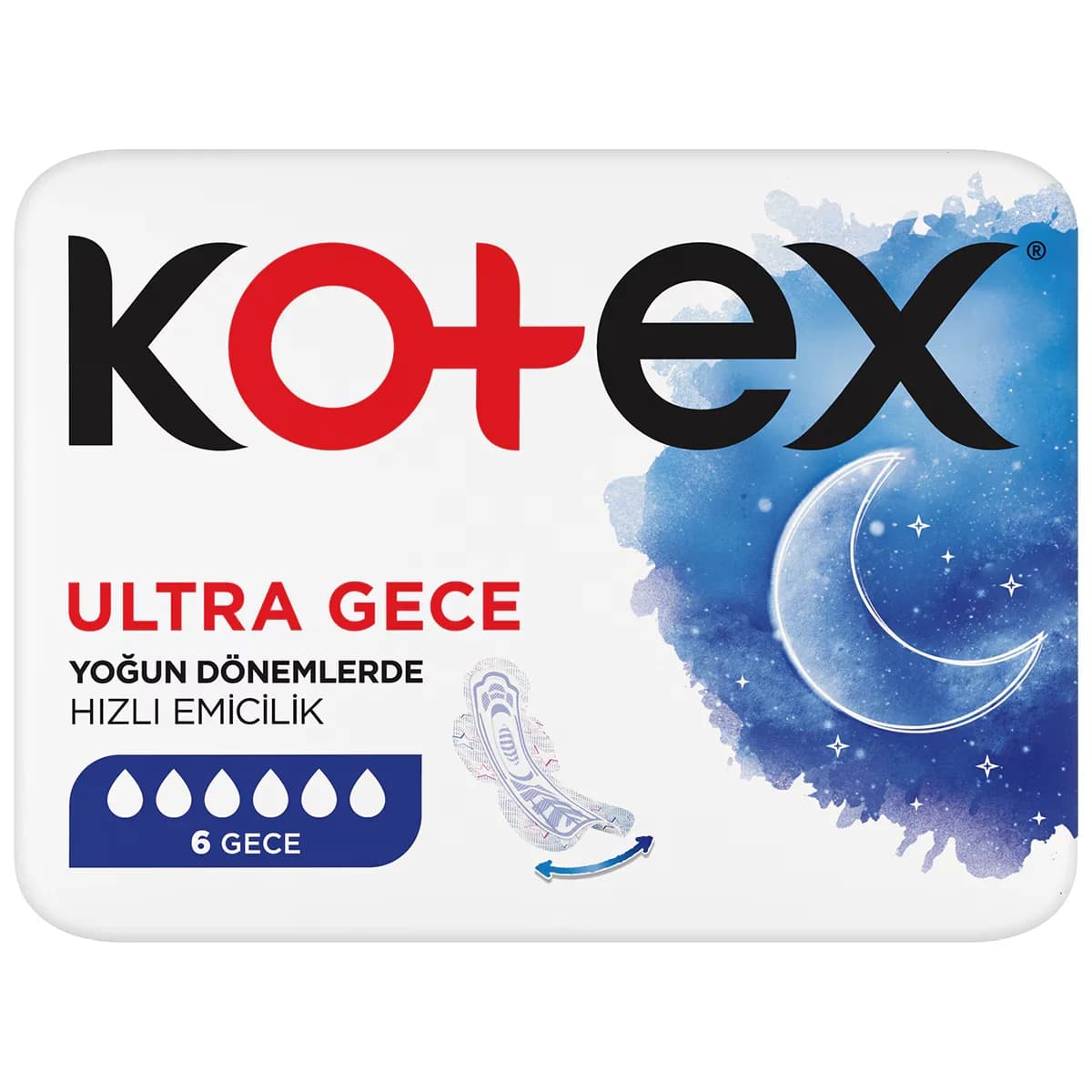 Kotex كوتكس ألترا نايت فوط صحية سريعة الامتصاص، 6 قطع