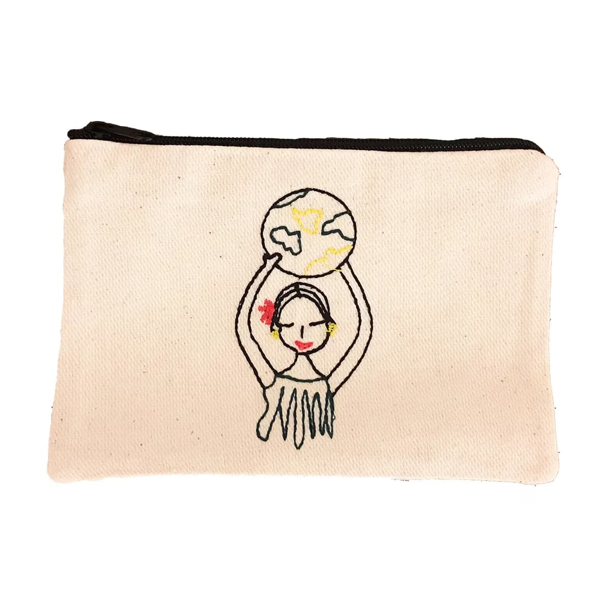 Kedv Embroidered Wallet Woman Holding The World