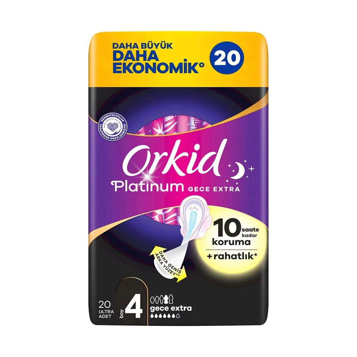 Orkid فوط أوركيد بلاتينيوم نايت إكسترا الصحية (مقاس 4) 20 قطعة
