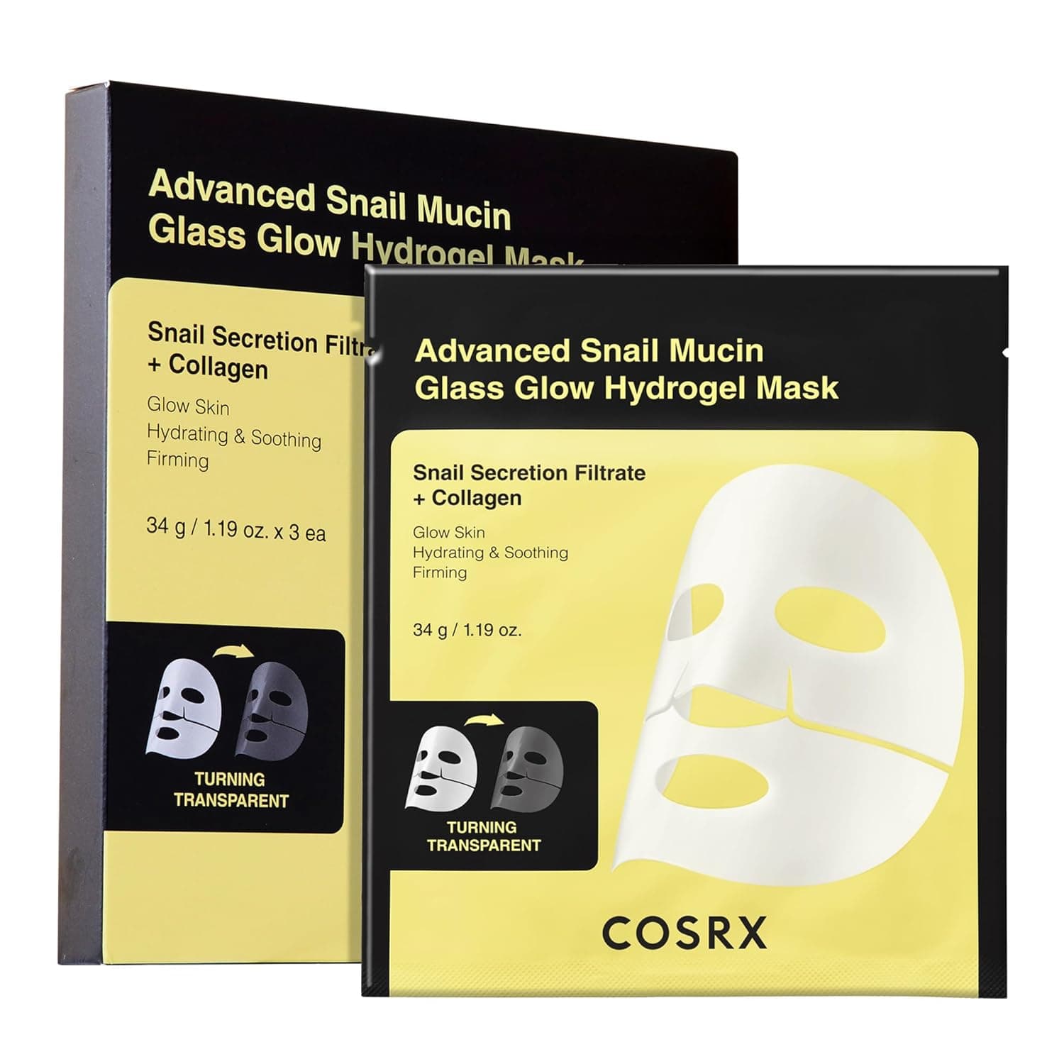 Advanced Snail Mucin Glow Hydrogel Glass Mask - 3 Masks by Kosarx