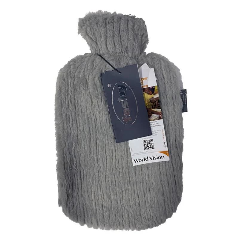 Fashy 2L graue Wärmflasche mit weichem Fleecebezug