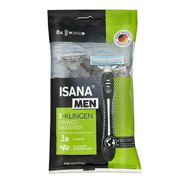 Isana Men 3-Klingen Rasierer mit Aloe Vera - 8 Einwegklingen