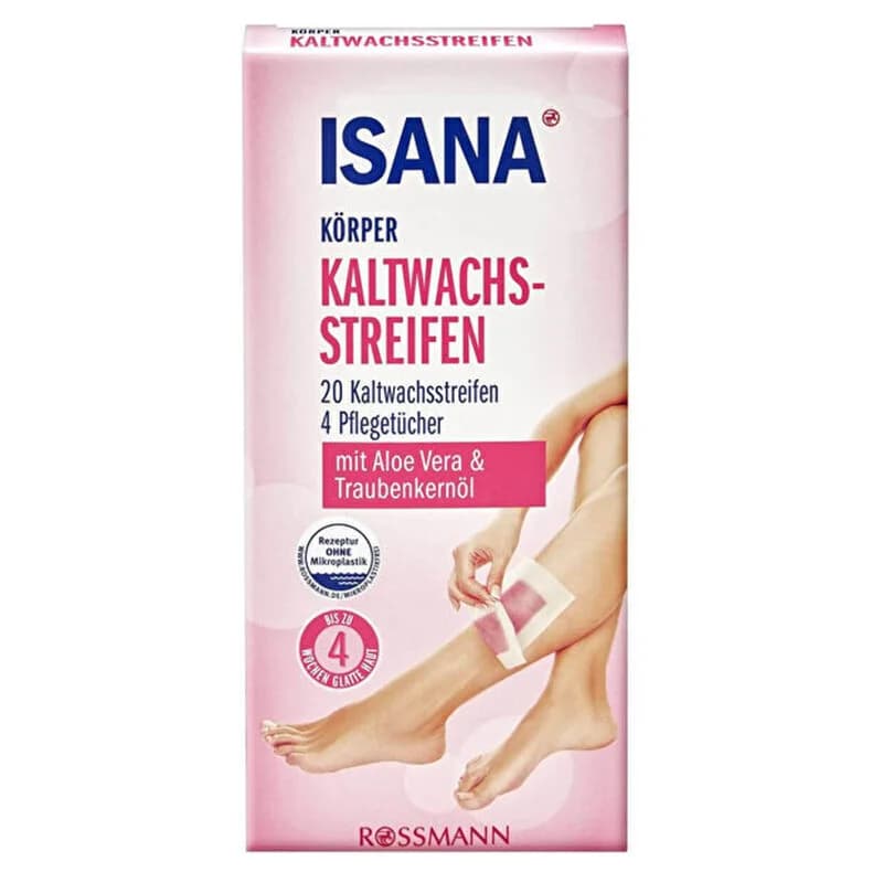 Isana 20 Kaltwachsstreifen & 4 Reinigungstücher für glatte Haut