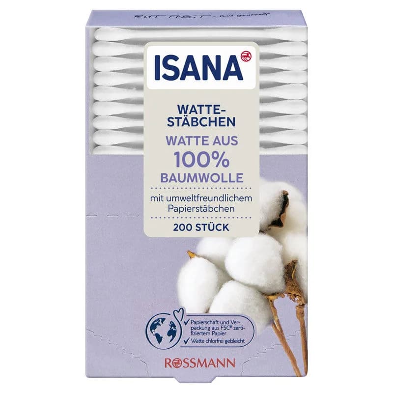 Isana Kosmetik-Q-Tips - 200 Reinigungstäbchen für Schönheit