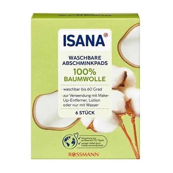 Isana 100% Baumwolle Waschbare Make-up-Pads - 6er Pack, Umweltfreundlich