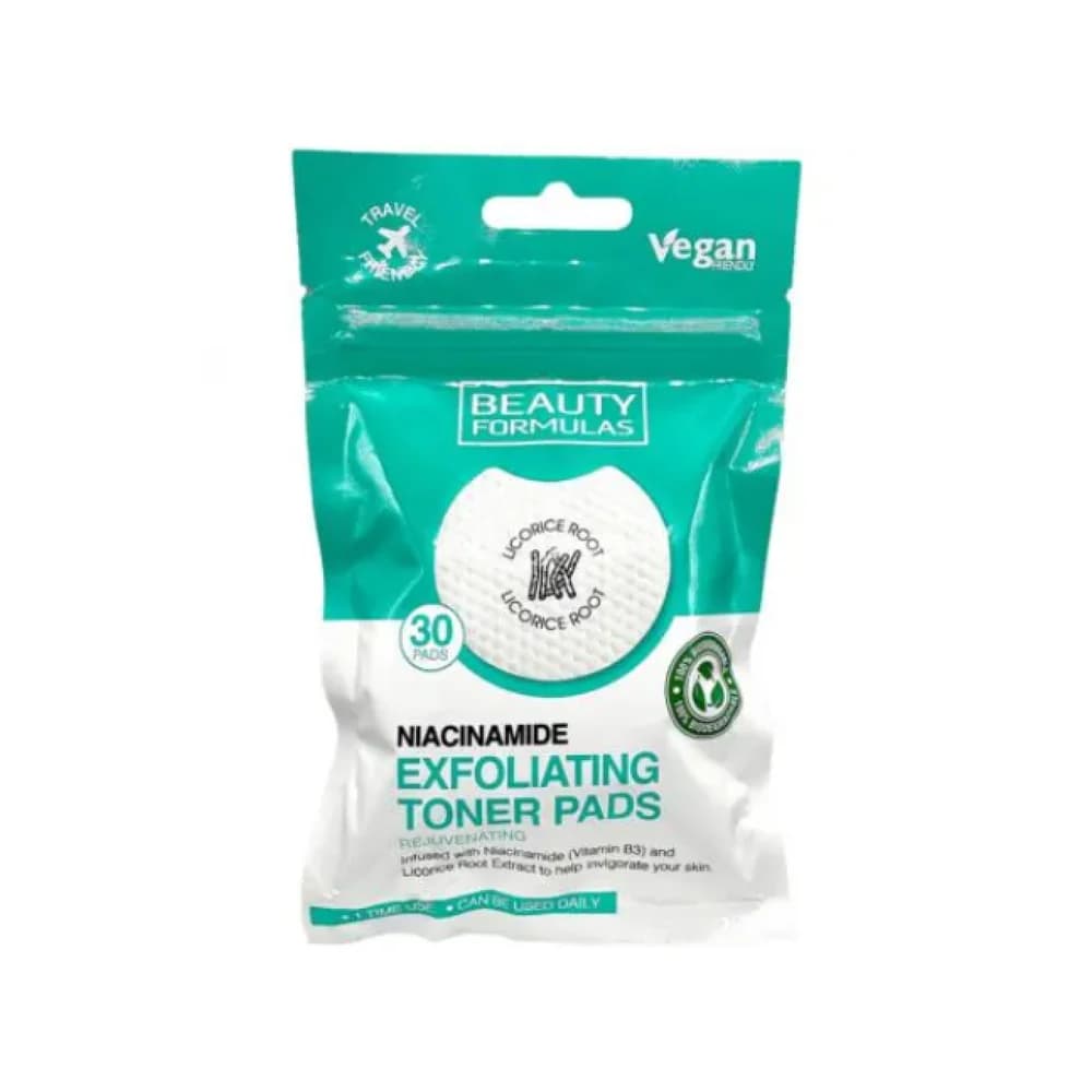 Peeling-Toner Baumwollpads mit Niacinamid und Süßholz, 30 Stück von Beauty Formulas