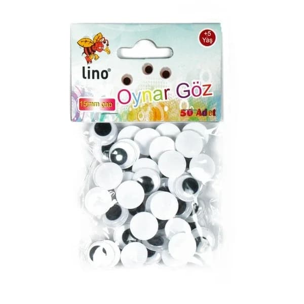 Lino 15mm bewegliche Bastelaugen - 50 Stück Schwarz & Weiß Set