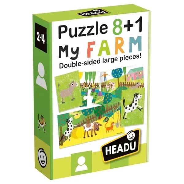 Headu beidseitiges Bauernhof-Puzzle für Kinder 2-5 Jahre - 8+1 Sets