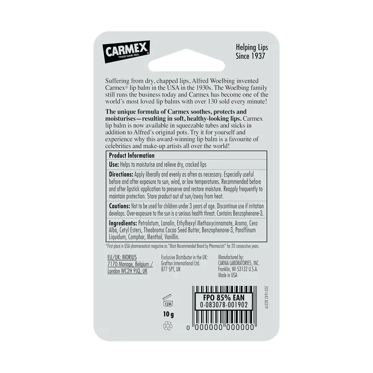 Carmex Erdbeer Lippenbalsam SPF 15 - Beruhigt & Schützt 10g