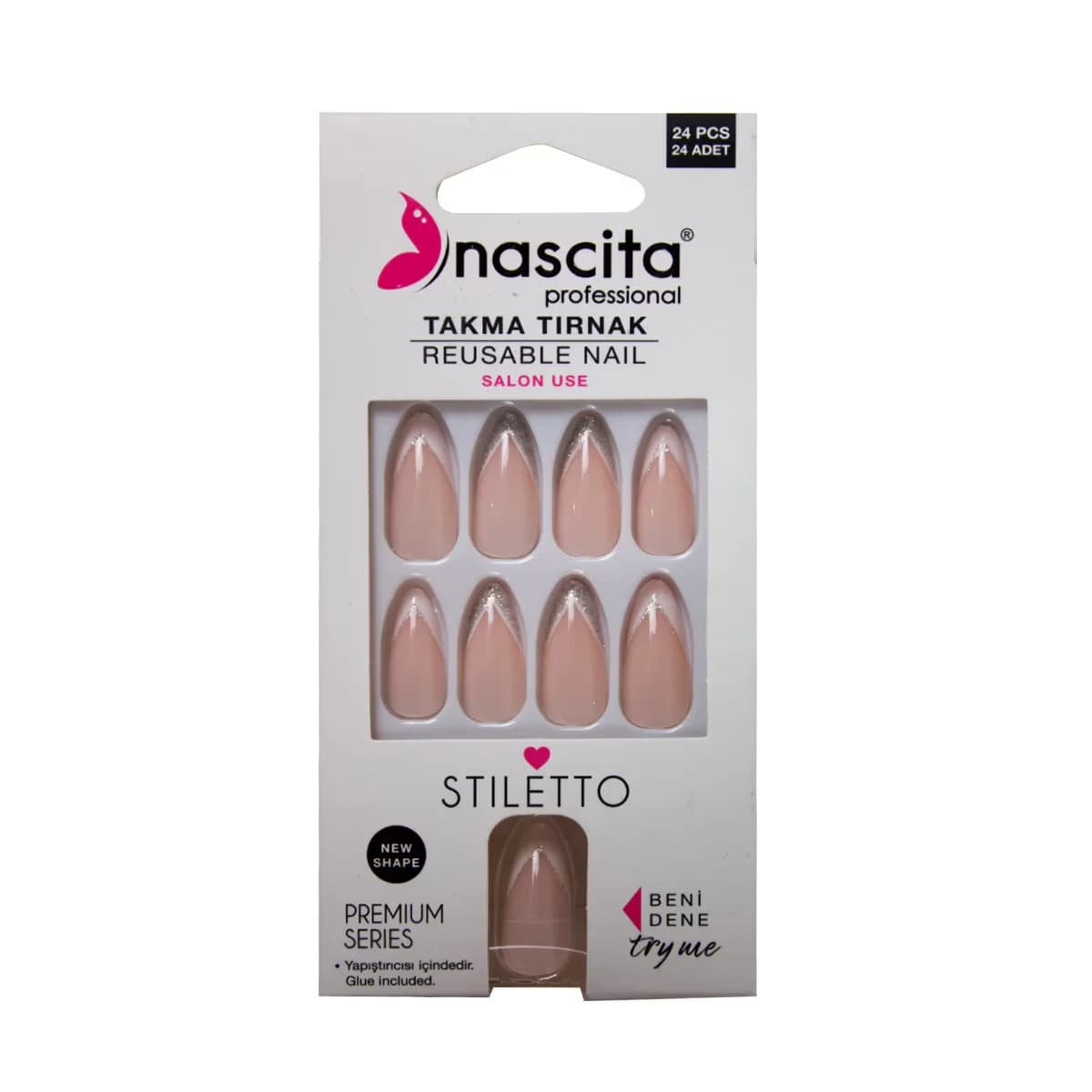 Nascita 24 Stück Stiletto French Nails - Elegantes Nagelkunstset