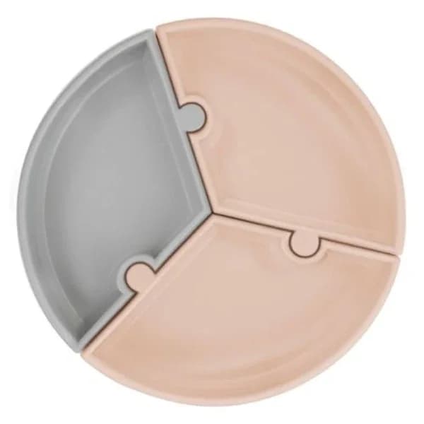 OiOi Silikon Puzzle Essensplatte für Kinder - Grau/Beige 6M