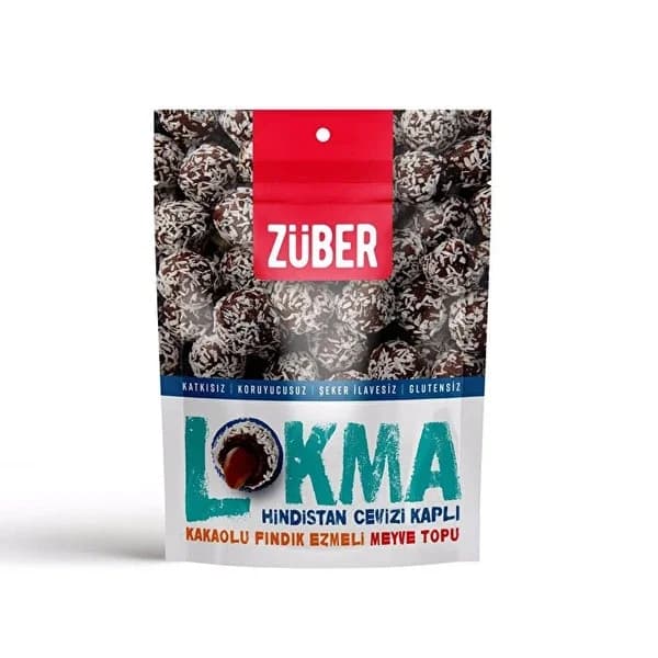 Kokosnussüberzogene Fruchtbällchen mit Haselnusscreme - 96g
