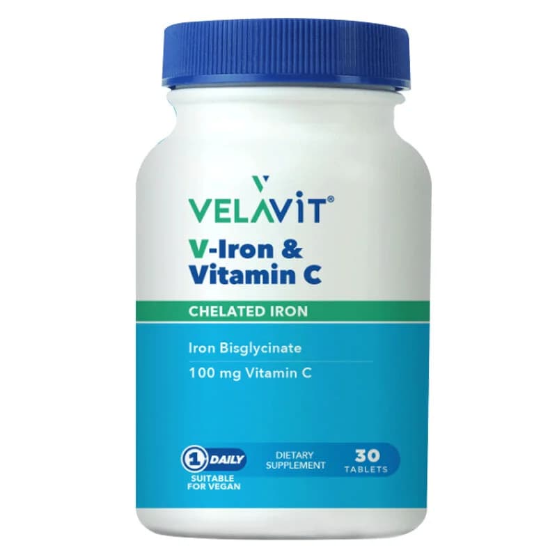 Velavit V-Iron + Vitamin C Nahrungsergänzung - 30 Tabletten