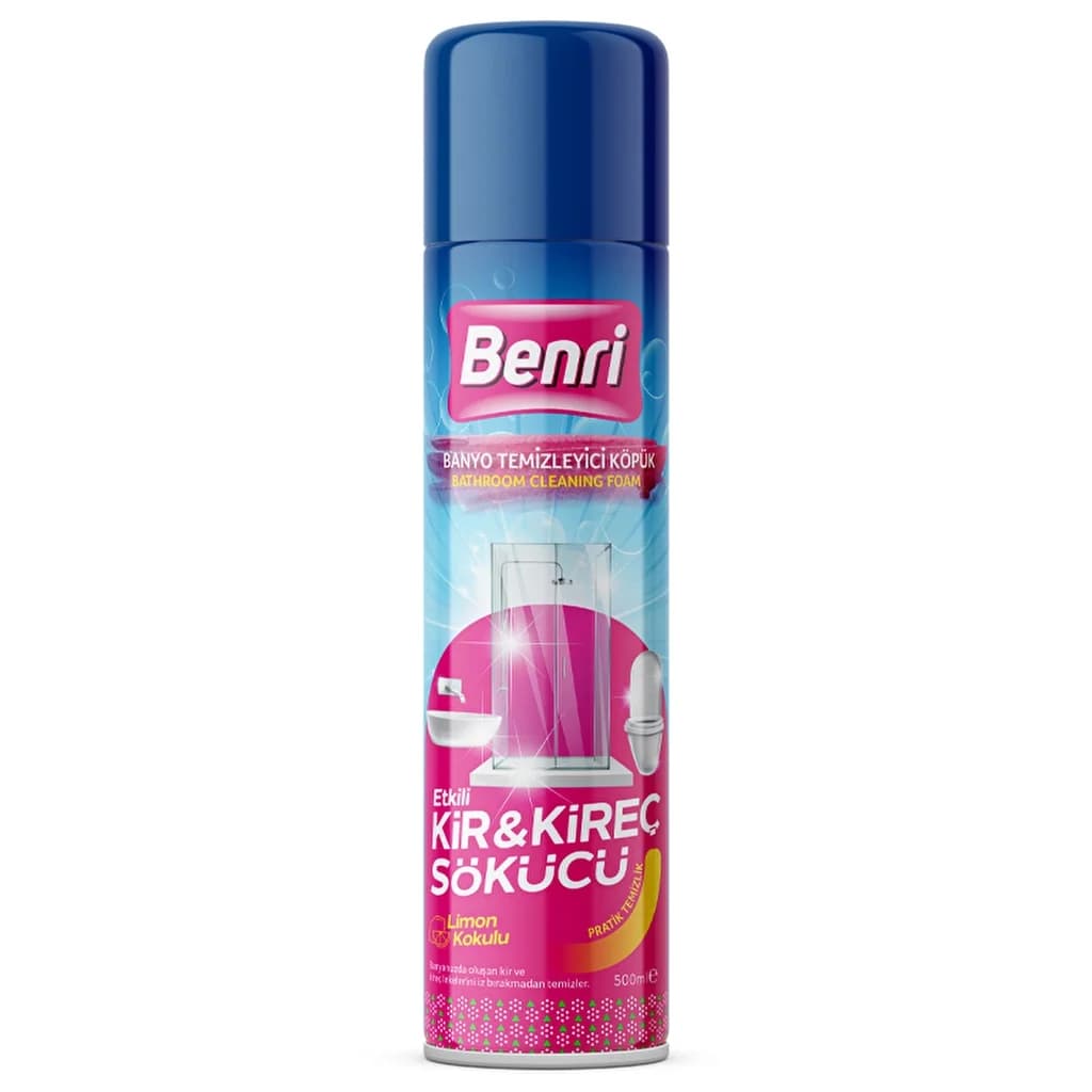 Benri 500ml Badezimmerreiniger Schaum - Schnelle Wirkung, Zitronenfrisch