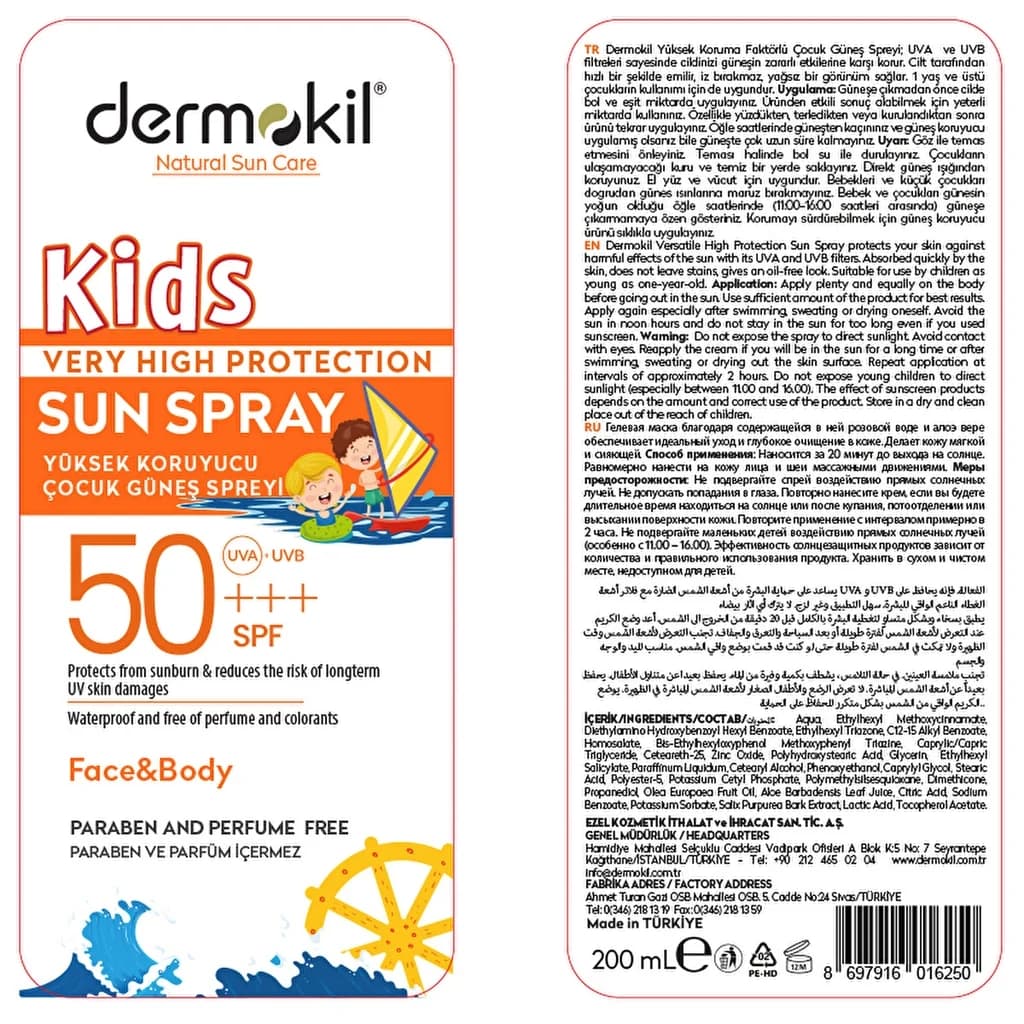 Dermokil Kids Sonnencreme Spray für Gesicht und Körper 200ml