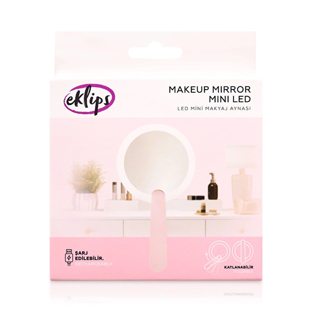 Eklips LED Mini Makeup Mirror - Portable Pink Compact Light