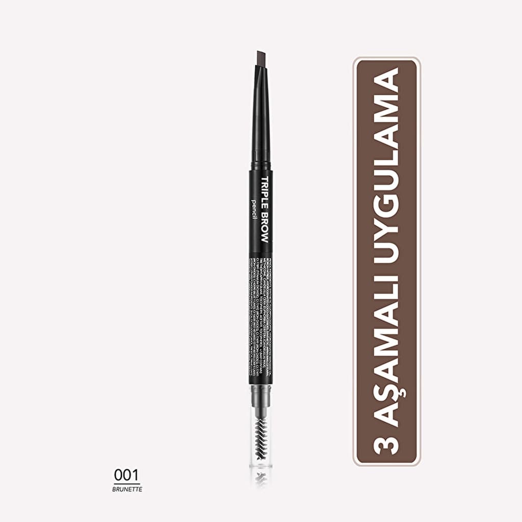 Flormar Triple Brow Eyebrow Pencil With Brush And Powder Head 001 brunette