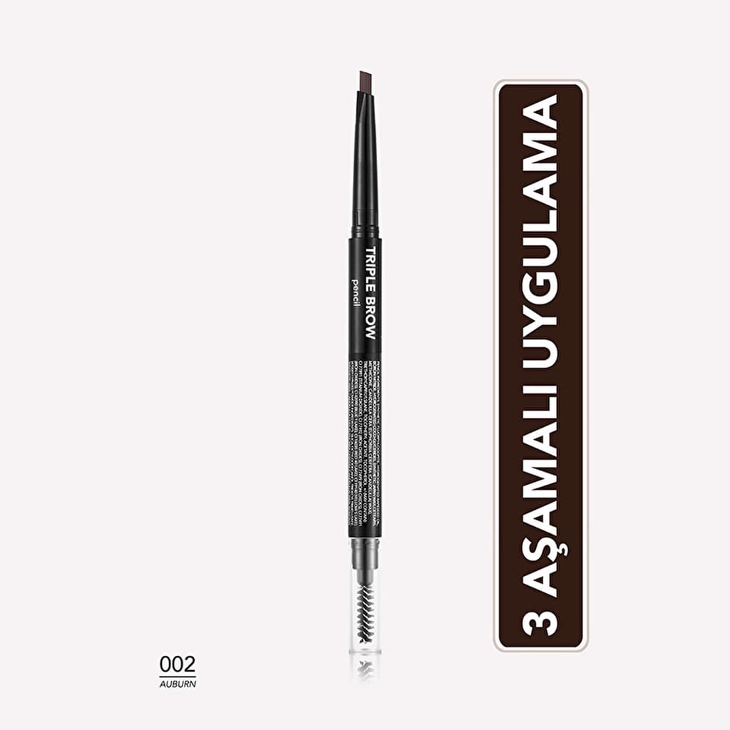 Flormar Triple Brow Eyebrow Pencil With Brush And Powder Head 002 auburn