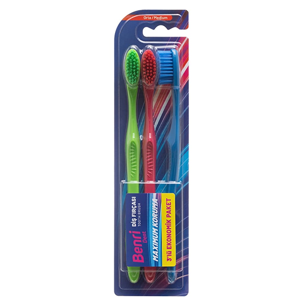 Benri Dent 3-Pack Adult Toothbrush with Soft Rounded Bristles