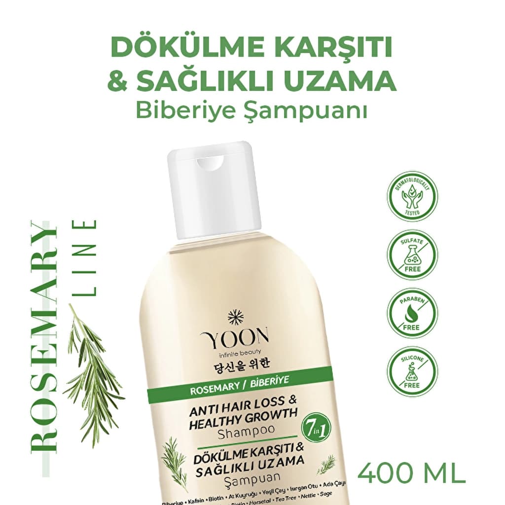 Yoon Anti Hair Loss Helps Fast Hair Growth 7 active Rosemary Salt-free Shampoo 400 ml