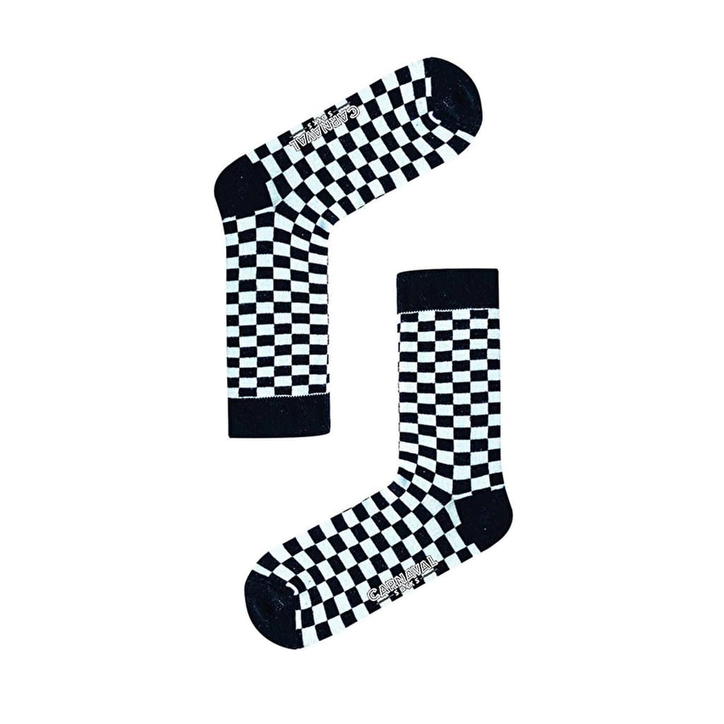 Carnaval Black & White Checkerboard Socks - Cotton Blend