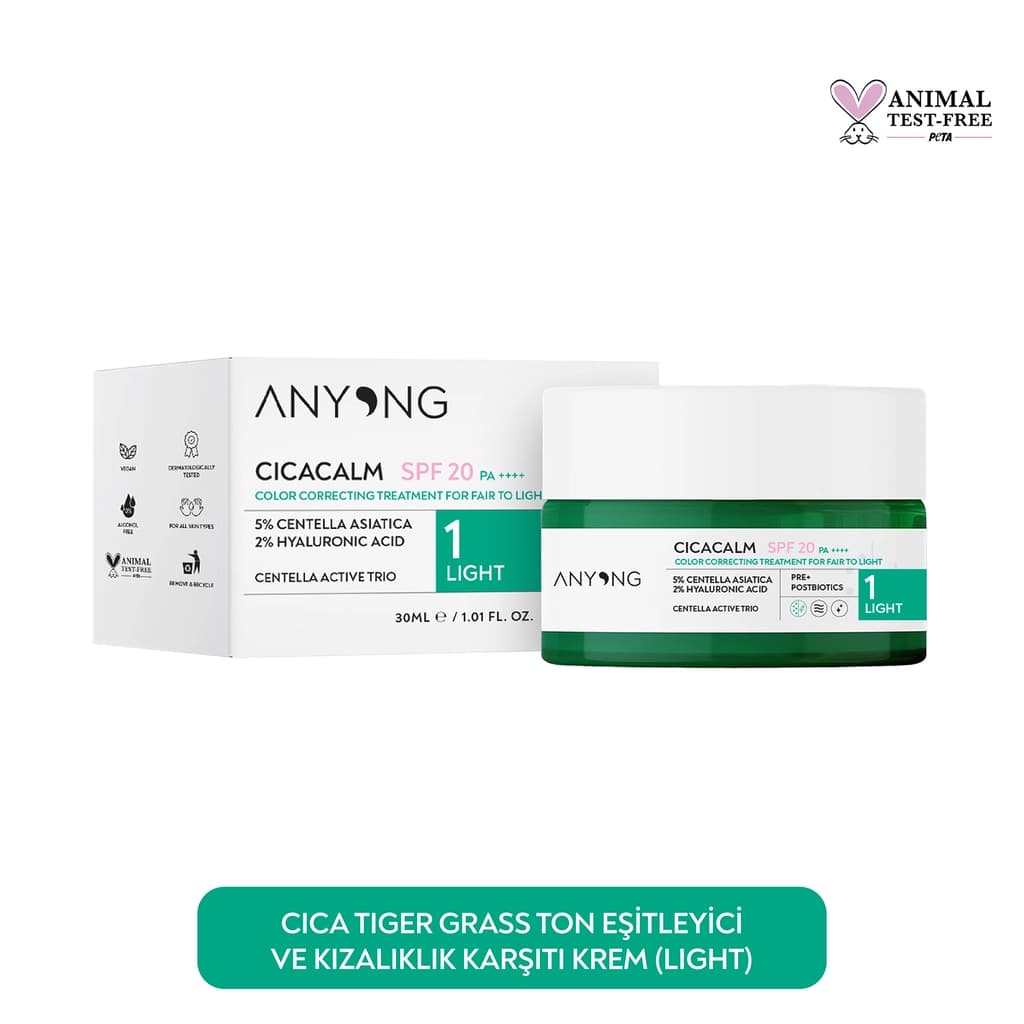 Anyong Cica Tiger Grass Tone Equalizing and Anti-Redness Cream Light, 20 SPF 30 ml