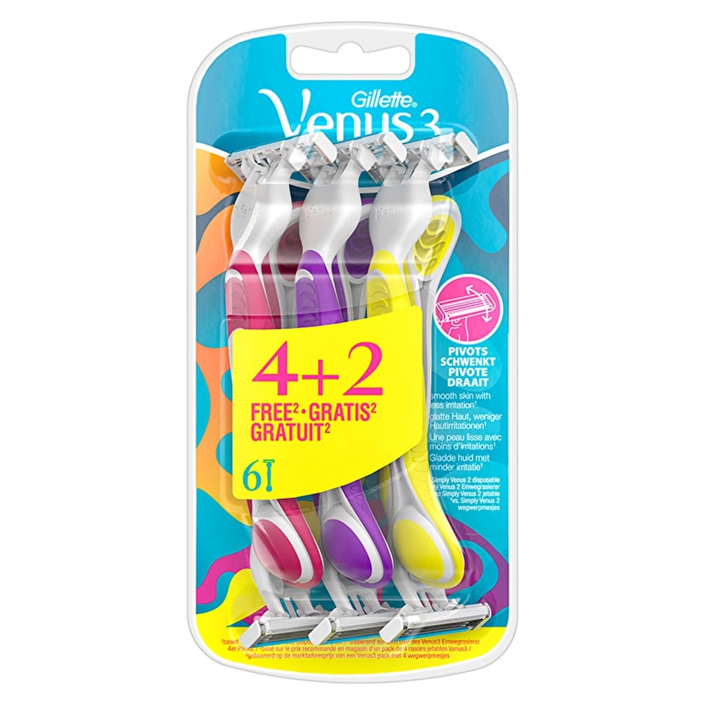 Gillette Venus Colorful 3 blade Disposable Women's Razor 4 + 2 pcs