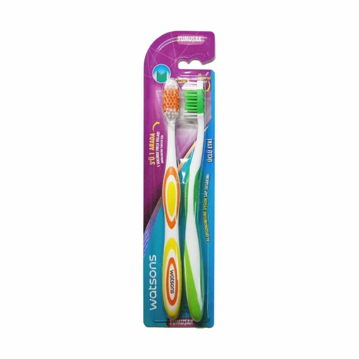 Watsons 3 in1 action Toothbrush Soft 2 pcs