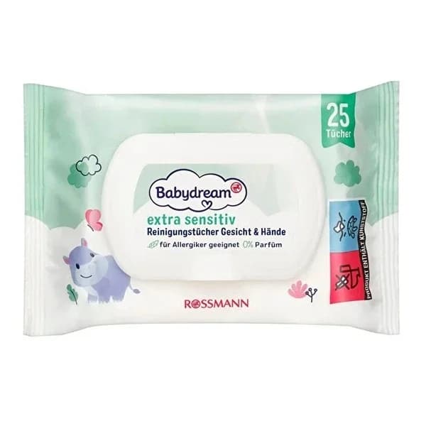 Babydream Baby Wet Wipes Special for Very Sensitive Skin, Face and Hands, Aloe Vera 25 pcs