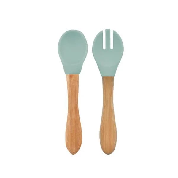 Oioi Bamboo Handle Silicone Spoon And Fork 9 Months + River Green