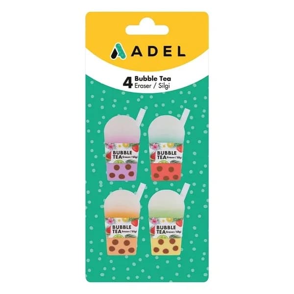 Adel PVC-Free Bubble Tea Erasers 4-Pack - Fun Designs