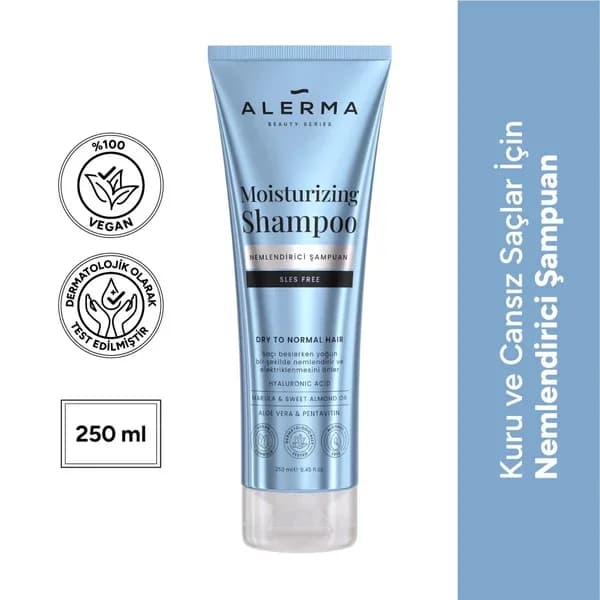 Alerma Moisturizing Shampoo 250ml - Sulfate-Free, Vegan, Hydrating