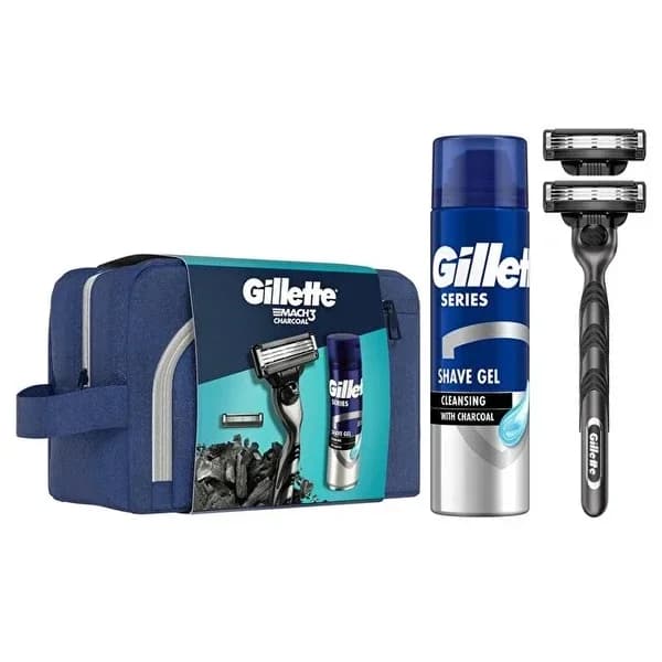 Gillette Mach3 Charcoal Shaver & Gel Set with Bag - 200ml