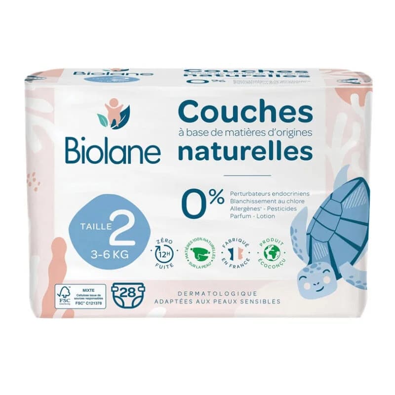 Подгузники Biolane Natural для детей 28 шт, размер 2 - 3-6 кг