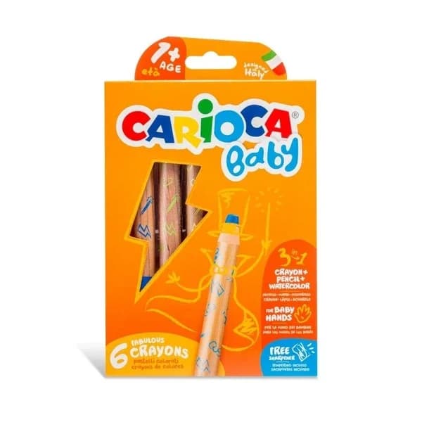 Набор восковых мелков Carioca Jumbo 3 в 1 с точилкой, 6 цветов